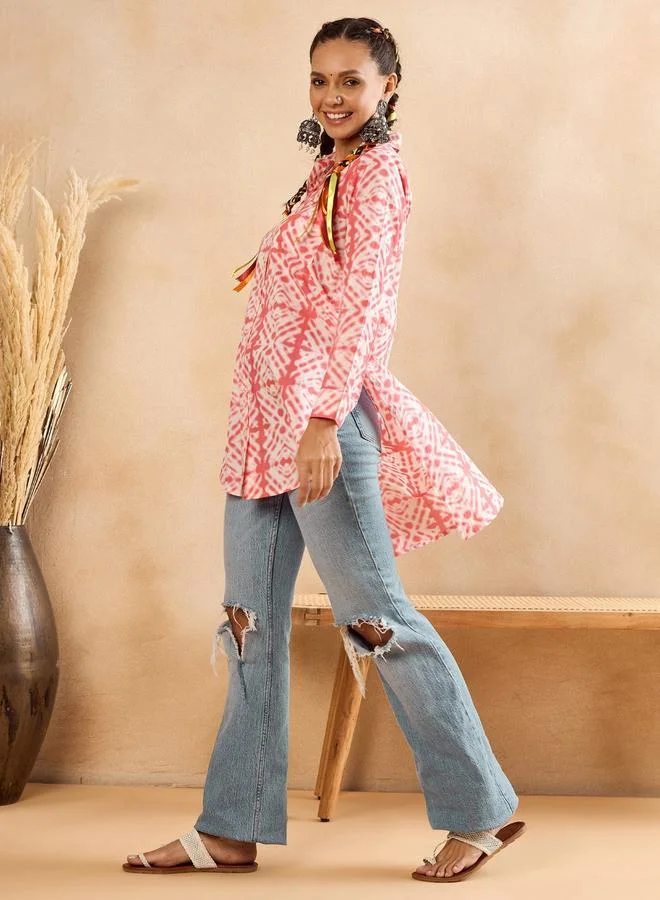 WineRed Women Red Tie-Dye Long Sleeve Top